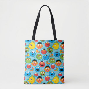 Sesamstraat ziet een patroon op blauw tote bag