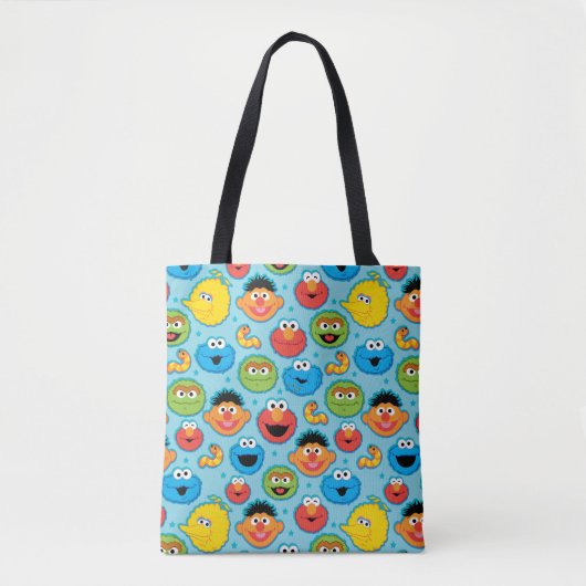 Sesamstraat ziet een patroon op blauw tote bag (Voorkant)