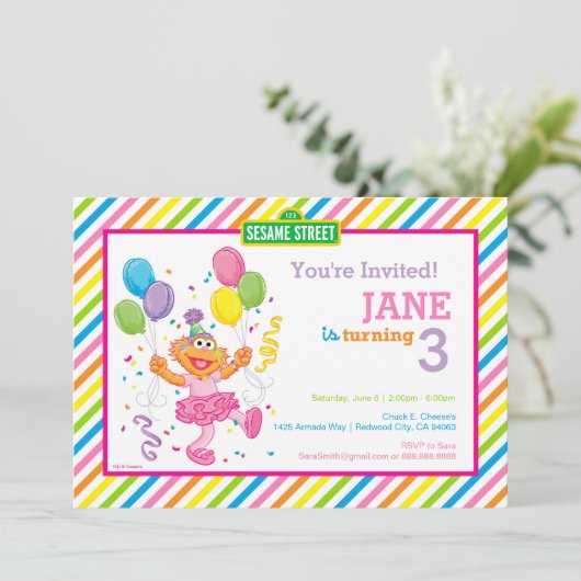 Sesamstraat Zoe gestreepte verjaardag Kaart (Staand voorkant)