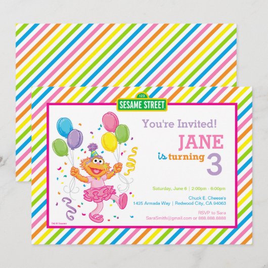 Sesamstraat Zoe gestreepte verjaardag Kaart (Voorkant / Achterkant)