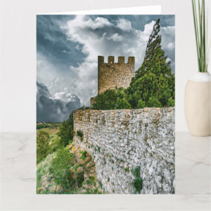 Sesimbra middeleeuwse kasteel en muren, Portugal. Bedankkaart