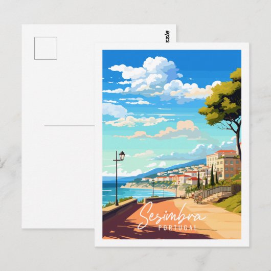 Sesimbra Portugal vintage reisillustratie Briefkaart (Voorkant / Achterkant)