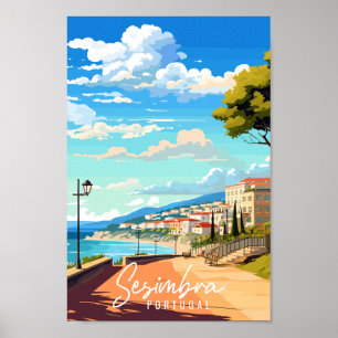 Sesimbra Portugal vintage reisillustratie Poster