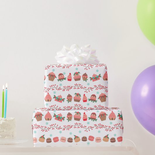 Sestive kerstbakkerij Cupcakes Macarons Cadeaupapier (Feestgeschenken)