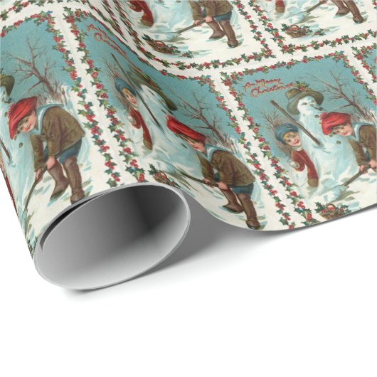 sestive vintage-sneeuwpop cadeaupapier (Rol Hoek)