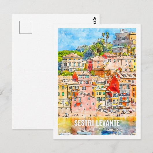 Sestri Levante Italië Beroemde Reis Waterverf Briefkaart (Voorkant / Achterkant)
