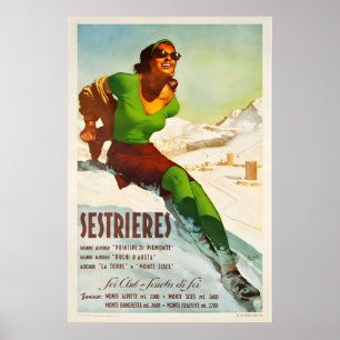 Sestriere Italië Vintage Ski Poster - Ingelijste P