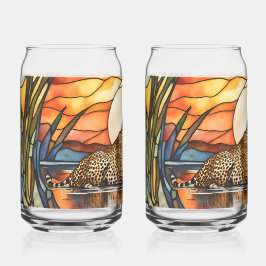 Set 0f 2 gebrandschilderde stijl Cheetah Blikvorm Glas