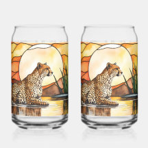 Set 0f 2 gebrandschilderde stijl Cheetah