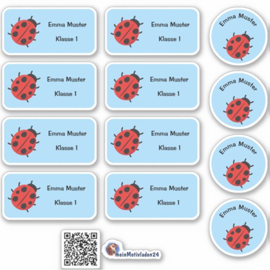 Set - 12 Namensaufkleber Marienkäfer - hellblau |  Sticker (Voorkant)