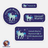 Set - 24 Namensaufkleber Fantasy Einhorn blau | Sticker