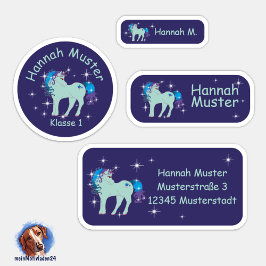 Set - 24 Namensaufkleber Fantasy Einhorn blau | Sticker