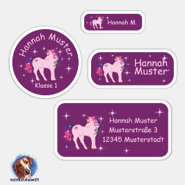 Set - 24 Namensaufkleber Fantasy Einhorn pink |  Sticker