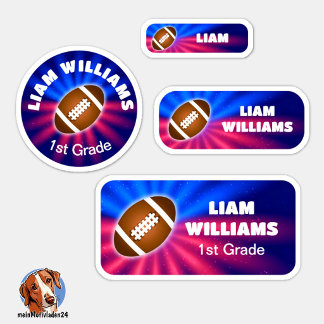 Set - 24 Namensaufkleber - Football Blau Rot | Sticker