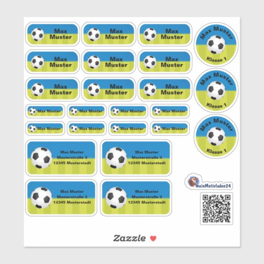 Set - 24 Namensaufkleber Fußball blau grün | Sticker (Vel)