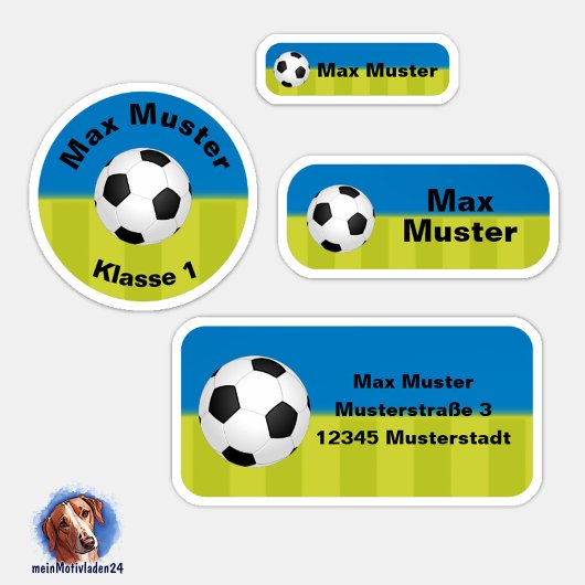 Set - 24 Namensaufkleber Fußball blau grün |    Sticker