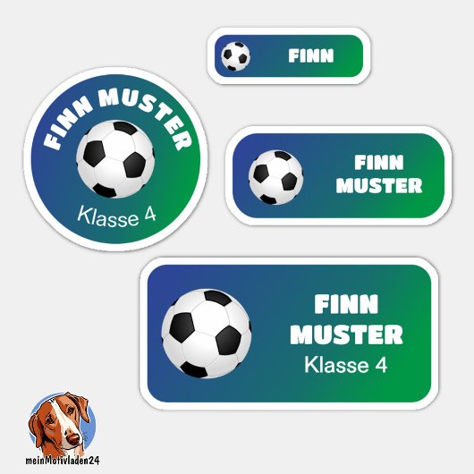 Set - 24 Namensaufkleber Fußball Farbverlauf |   Sticker