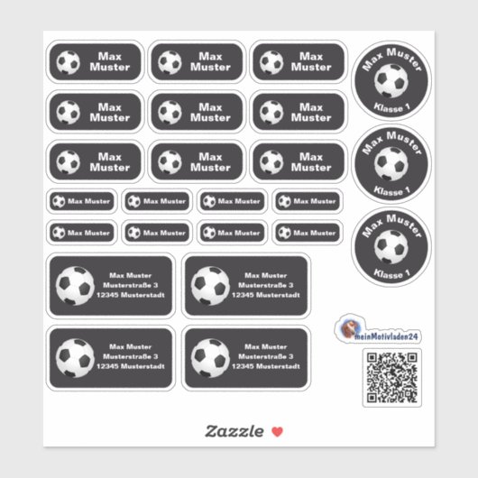 Set - 24 Namensaufkleber Fußball schwarz |  Sticker (Vel)