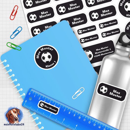 Set - 24 Namensaufkleber Fußball schwarz |  Sticker