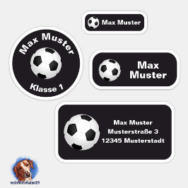 Set - 24 Namensaufkleber Fußball schwarz | Sticker
