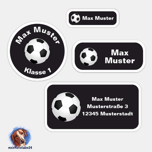 Set - 24 Namensaufkleber Fußball schwarz |  Sticker