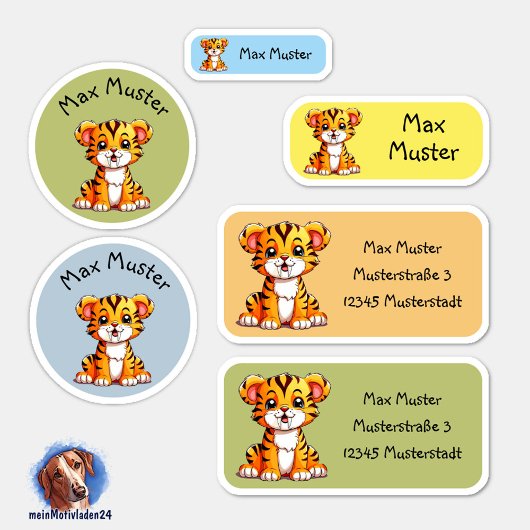 Set - 24 Namensaufkleber Kleiner Säbelzahntiger | Sticker