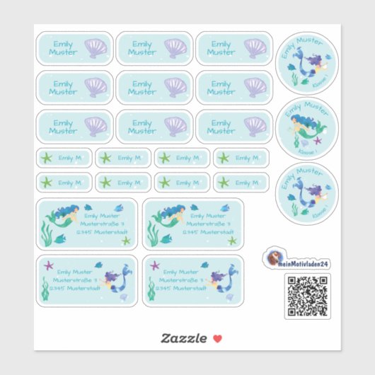 Set 24 Namensaufkleber Meerjungfrau |  Sticker (Vel)