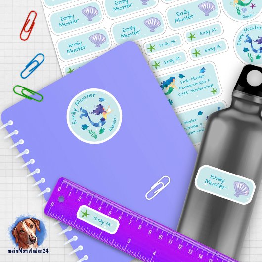 Set 24 Namensaufkleber Meerjungfrau |  Sticker