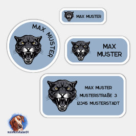 Set - 24 Namensaufkleber Panther grau |  Sticker