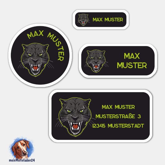 Set - 24 Namensaufkleber Panther schwarz | Sticker