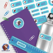 Set - 24 Namensaufkleber Pferde Blumen türkis |  Sticker