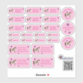 Set - 24 Namensaufkleber Pferde Herzchen rosa |  Sticker (Vel)