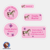Set - 24 Namensaufkleber Pferde Herzchen rosa |  Sticker