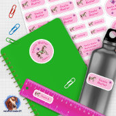 Set - 24 Namensaufkleber Pferde Herzchen rosa |  Sticker