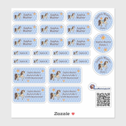 Set - 24 Namensaufkleber Pferde Sternchen blau | Sticker (Vel)