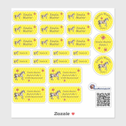 Set - 24  Namensaufkleber Pferde Sternchen gelb | Sticker (Vel)