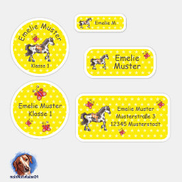 Set - 24  Namensaufkleber Pferde Sternchen gelb | Sticker