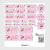 Set - 24 Namensaufkleber Pferde Sterne rosa | Sticker (Vel)