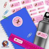 Set - 24 Namensaufkleber Pferde Sterne rosa | Sticker