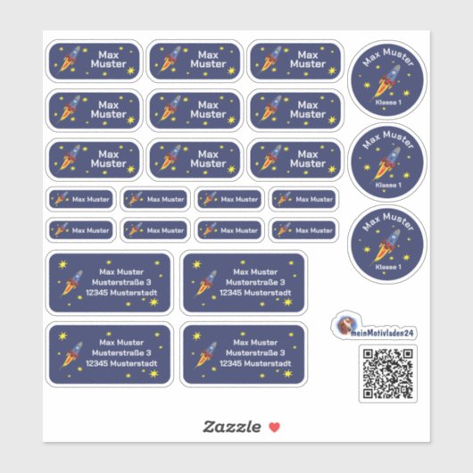 Set - 24 Namensaufkleber Rakete | Sticker (Vel)