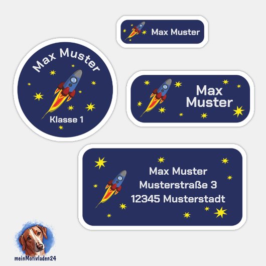 Set - 24 Namensaufkleber Rakete | Sticker