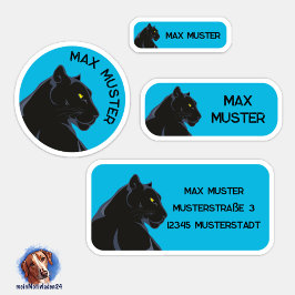 Set - 24 Namensaufkleber Schwarzer Panther blau |  Sticker