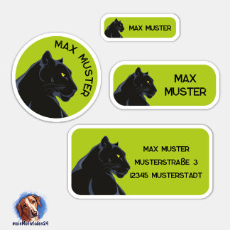 Set - 24 Namensaufkleber Schwarzer Panther grün |  Sticker