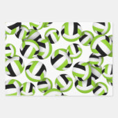 Set 3 Coördinerende helder groene zwarte volleybal Inpakpapier Vel (Voorkant)