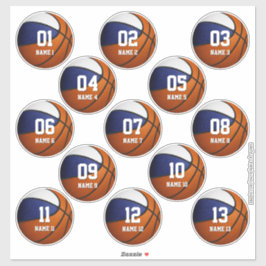 set 3-inch blauwe, witte basketbalteamkleuren sticker