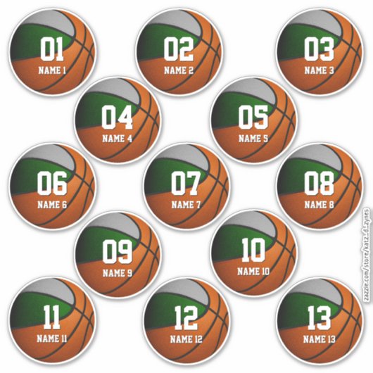 set 3-inch groene grijze jongens basketbal sticker (Voorkant)