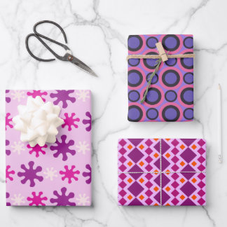 Set 3 Kleurrijke  Retro 60s 70s Inpakpapier Vel