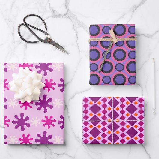 Set 3 Kleurrijke Retro 60s 70s Inpakpapier Vel (Voorkant)