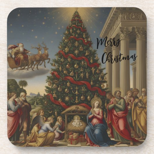 Set 6 Nativity Santa Christmas Coasters Bier Onderzetter (Voorkant)