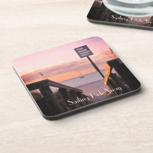 SET 6 Onderzetters Tropische Zeilboot Beach Sunris